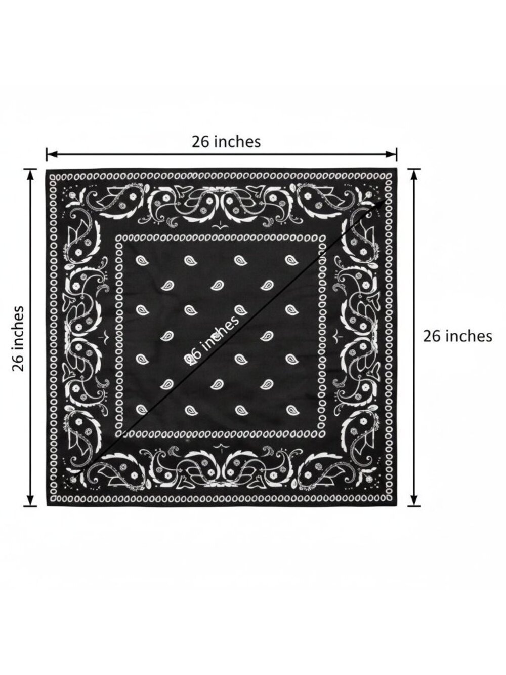 Black White Paisley Scarf Bandana 26x26 Western Wildrag - Picture 2 of 8